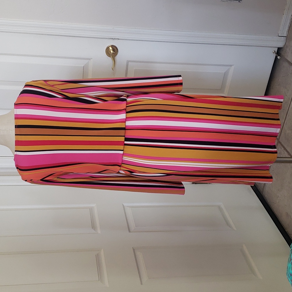 LANE BRYANT Striped Faux Wrap Surplice Dress Size 14 Long Sleeve Multicolor - Picture 6 of 11